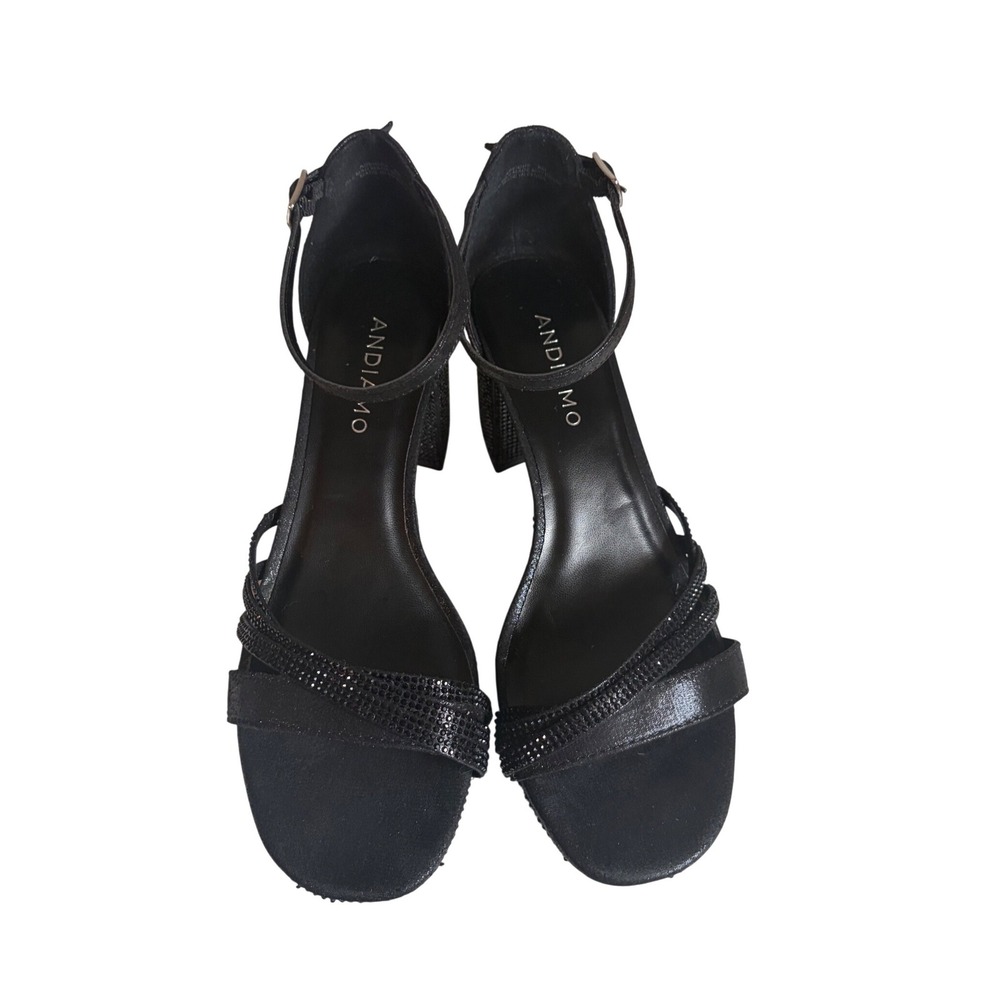 Andiamo Adeidre Black Rhinestone Platform Block Heel Sandals Womens 8M